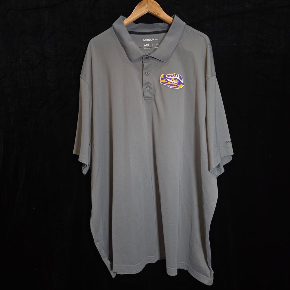 LSU Tigers Grey Reebok Polo Golf Size 6XL Gameday Fan Attire Eye of Tiger Logo